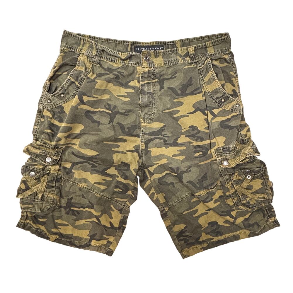 Truth Substance Shorts Mens 38 Green Camouflage Cargo Canvas Workwear Outdoor
